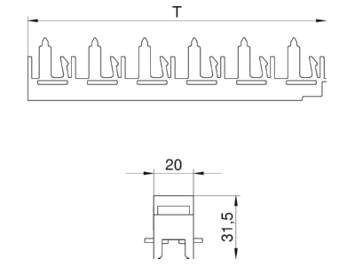 Dimensional drawing 1 OBO PV N3 300H Fin support for device mount wireway

