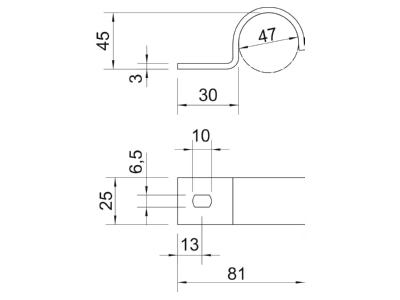 Dimensional drawing 3 OBO 822 47 FT Mounting strap 47mm