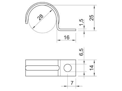 Dimensional drawing 1 OBO 1015 28 G Mounting strap 28mm
