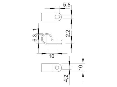 Mazeichnung 3 OBO 255 6 5 LGR Befestigungsschelle Iso gr