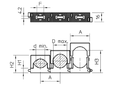 Masszeichnung 1 OBO 2037 12 20 LGR Reihen Druckschelle Iso gr