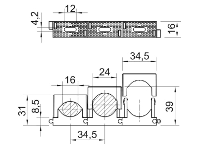 Dimensional drawing 3 OBO 2037 16 24 LGR Pressure clamp 16   24mm