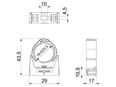 Dimensional drawing 2 OBO SQ 20 LGR Tube clamp 19 5   23 5mm
