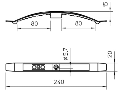 Dimensional drawing 2 OBO 2033 F Cable guide for 16 cables 3x1 5mm 