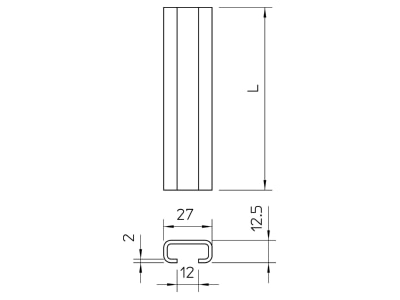 Dimensional drawing 1 OBO CL2712UP2000FT C profile 2000x27x12 5mm

