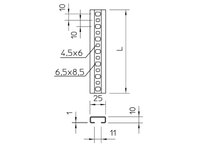 Dimensional drawing 1 OBO CL2510P2000FS C profile 2000x25x10mm
