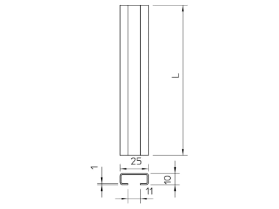 Dimensional drawing 1 OBO CL2510UP2000BK C profile 2000x25x10mm

