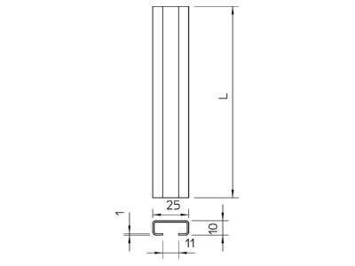Dimensional drawing 2 OBO CL2510UP2000BK C profile 2000x25x10mm
