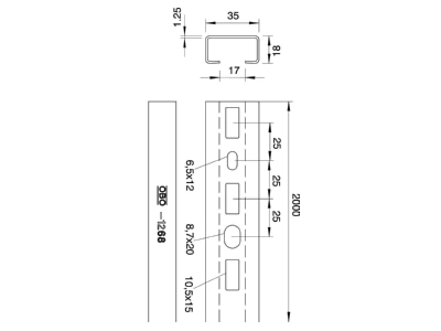 Mazeichnung 1 OBO CML3518P2000FS Profilschiene m Lochung