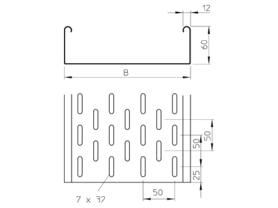 Dimensional drawing 1 OBO EKS 620 FT Cable tray 60x200mm
