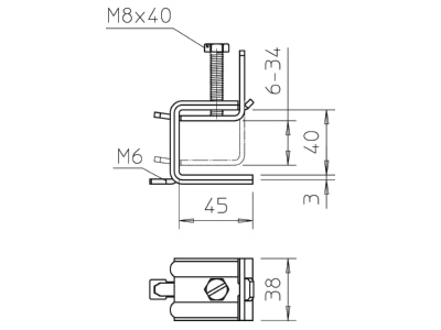 Mazeichnung 1 OBO 339 2  VE2  Traegerschraubklammer 6 34mm  St 339 2  Inhalt  2 