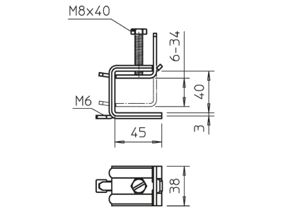 Mazeichnung 2 OBO 339 2  VE2  Traegerschraubklammer 6 34mm  St 339 2  Inhalt  2 