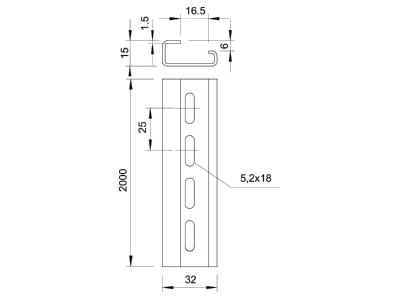 Dimensional drawing 2 OBO 2064 GTPL 2M Mounting rail 2000mm Steel