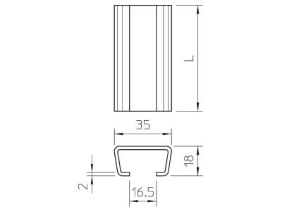 Dimensional drawing 1 OBO AMS3518UP2000FS C profile 2000x35x18mm
