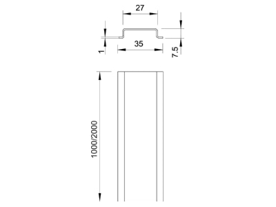 Dimensional drawing 1 OBO 2069 1M GTP Mounting rail 1000mm Steel
