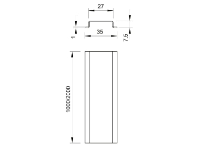 Dimensional drawing 3 OBO 2069 1M GTP Mounting rail 1000mm Steel