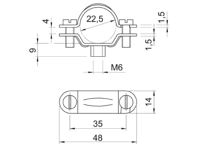 Dimensional drawing 3 OBO 2900 M6 19 23 G Mounting strap 19   23mm