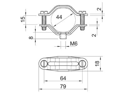 Dimensional drawing 1 OBO 2072 M6 G Mounting strap 30   44mm

