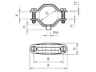 Dimensional drawing 3 OBO 2072 M6 G Mounting strap 30   44mm