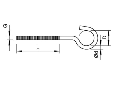 Dimensional drawing 1 OBO 867 M5X125 G Screw hook 4 3x125mm
