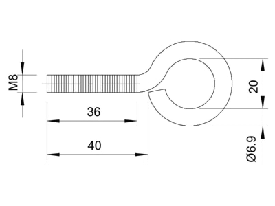 Dimensional drawing 1 OBO 869 M8X40 G Screw hook
