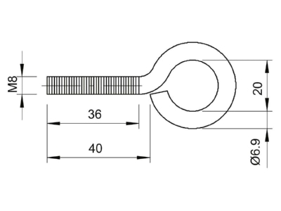 Dimensional drawing 2 OBO 869 M8X40 G Screw hook