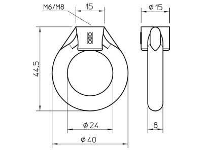 Dimensional drawing 2 OBO 2085 M8 G Lifting eye nut M8