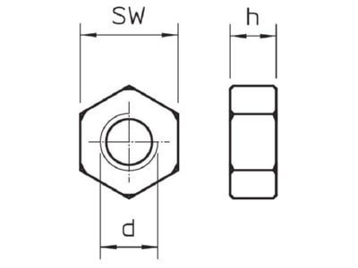 Dimensional drawing 1 OBO HN M10 A2 Hexagon nut M10 DIN 934 M10 VA

