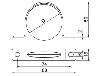 Mazeichnung 2 OBO 605 50 G Befestigungsschelle galv vz