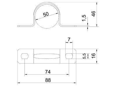 Mazeichnung 3 OBO 605 50 G Befestigungsschelle galv vz