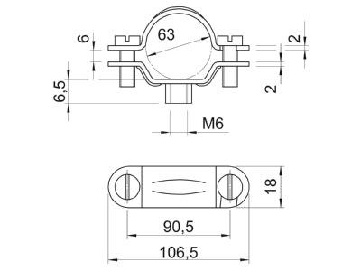 Mazeichnung 3 OBO 2900 M6 61 64 G Abstandschelle m Gewindeanschluss