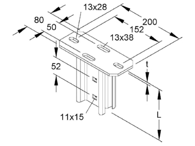 Dimensional drawing Niedax KI 80 Head plate for profile rail