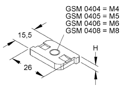 Dimensional drawing Niedax GSM 0406 Strut nut M6