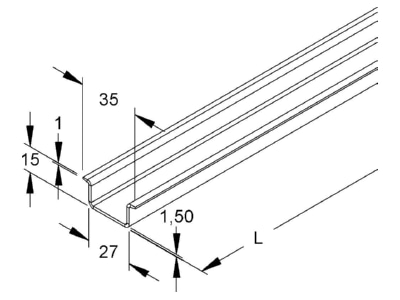 Dimensional drawing Niedax 2934 2 GO DIN rail  top hat rail  35 15 mm 2000mm