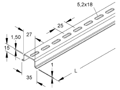 Dimensional drawing Niedax 2934 2 GL DIN rail  top hat rail  35 15 mm 2000mm