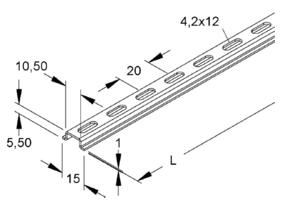 Dimensional drawing Niedax 2937 2 GL DIN rail  top hat rail  15 mm 2000mm