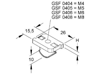 Dimensional drawing Niedax GSF 0406 Strut nut M6