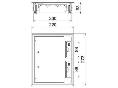 Dimensional drawing 1 OBO GES6 U 7011 Installation box for underfloor duct
