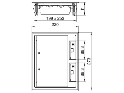 Dimensional drawing 2 OBO GES6 U 7011 Installation box for underfloor duct