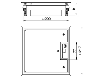 Dimensional drawing 1 OBO GES4 U 7011 Installation box for underfloor duct

