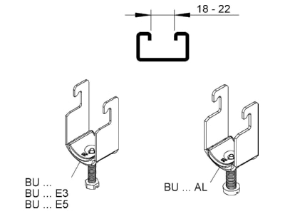 Dimensional drawing Niedax BU 34 Cable clamp for strut 28   34mm