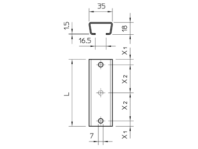 Dimensional drawing 1 OBO AML3518P0200FT C profile 200x35x18mm
