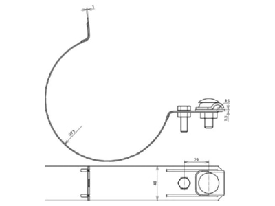 Dimensional drawing 2 Dehn 420 207 Tube clamp for lightning protection
