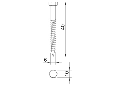 Dimensional drawing 3 OBO HHWS 6x40 G Hexagon head wood screw 6x40mm