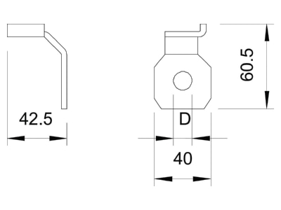 Dimensional drawing 1 OBO 485 M12 Connection lug for lightning protection
