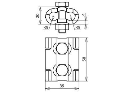 Dimensional drawing 2 Dehn 305 007 Parallel connector lightning protection
