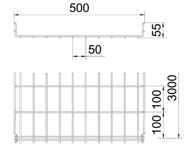Dimensional drawing 2 OBO GRM 55 500 A2 Mesh cable tray 55x500mm