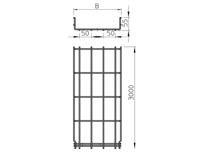 Dimensional drawing 1 OBO GRM 55 200 A4 Mesh cable tray 55x200mm
