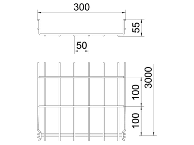 Ma�zeichnung 1 OBO GRM 55 300 A4 Gitterkabelrinne 55x300x3000mm