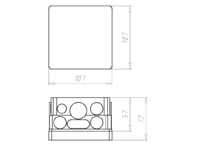 Dimensional drawing Kaiser 1095 22 Flush mounted mounted box 107x107mm